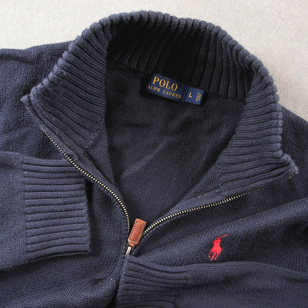 Polo Ralph Lauren Knit 1/4 Zip Mock Neck Men Sweater L Navy Nautical Prep Y2K